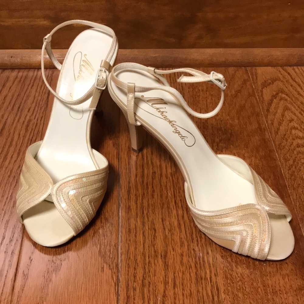 Michaelangelo satin ankle strap bridal sandals - Picture 1 of 10